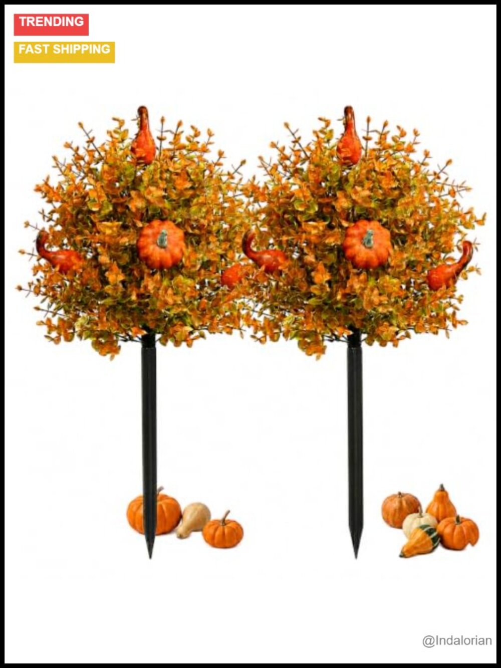 2 Pack Artificial Pumpkin Topiary Trees 22 Inch Garden Stakes Fall Decor